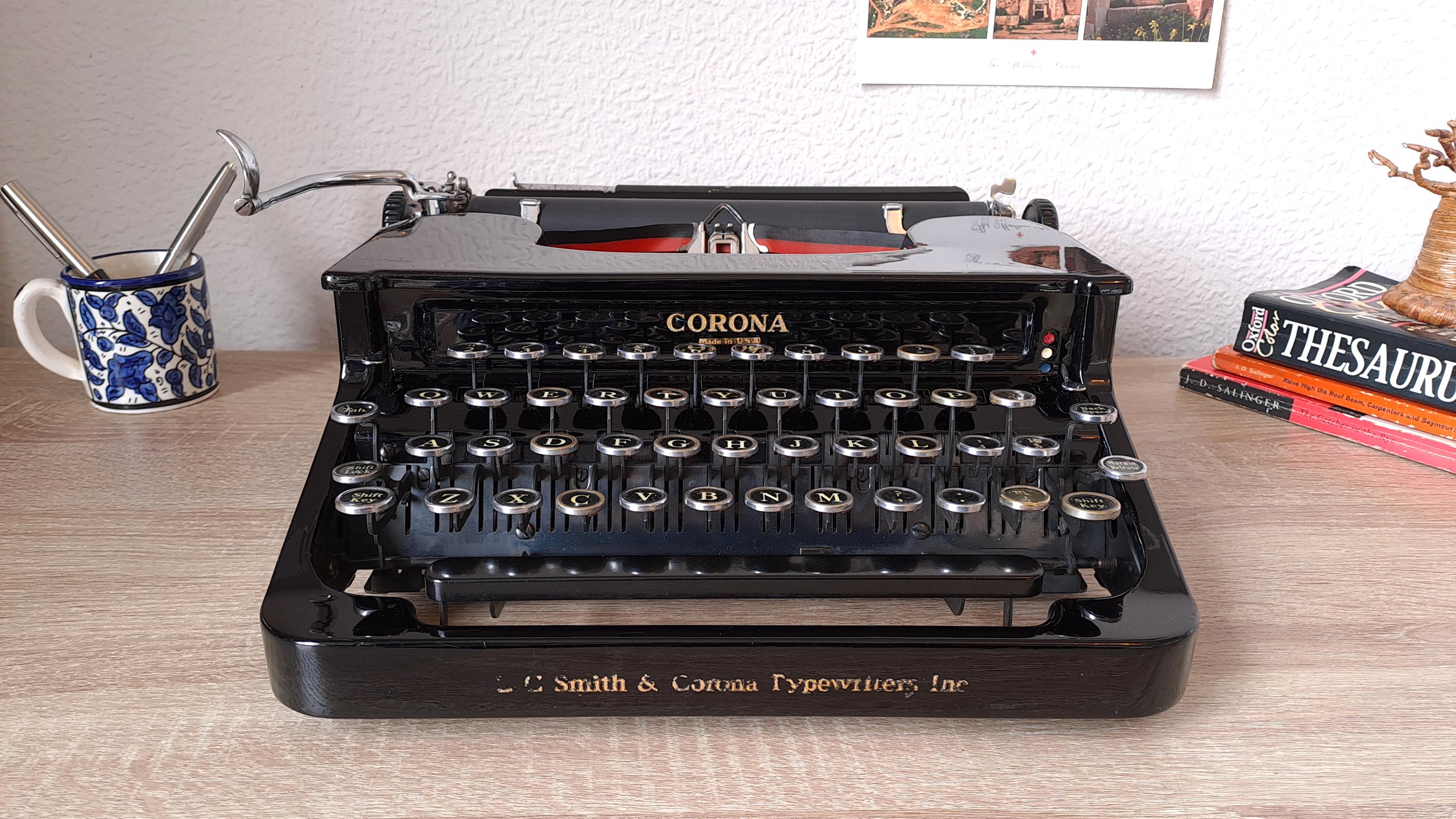 Corona 'Flat Top' Typewriter with rare Apothecary Keys & New Platen