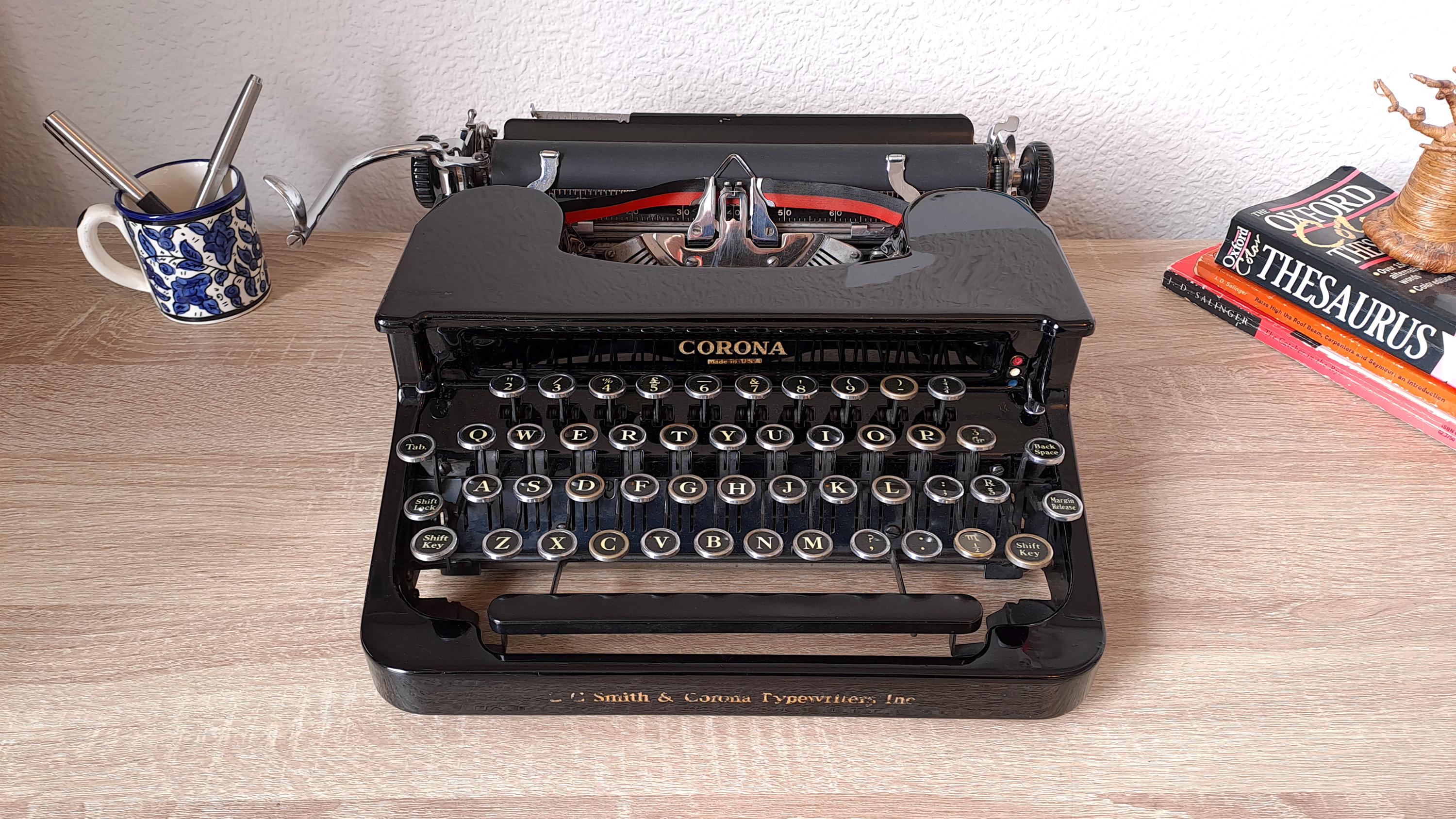 Corona 'Flat Top' Typewriter with rare Apothecary Keys & New Platen
