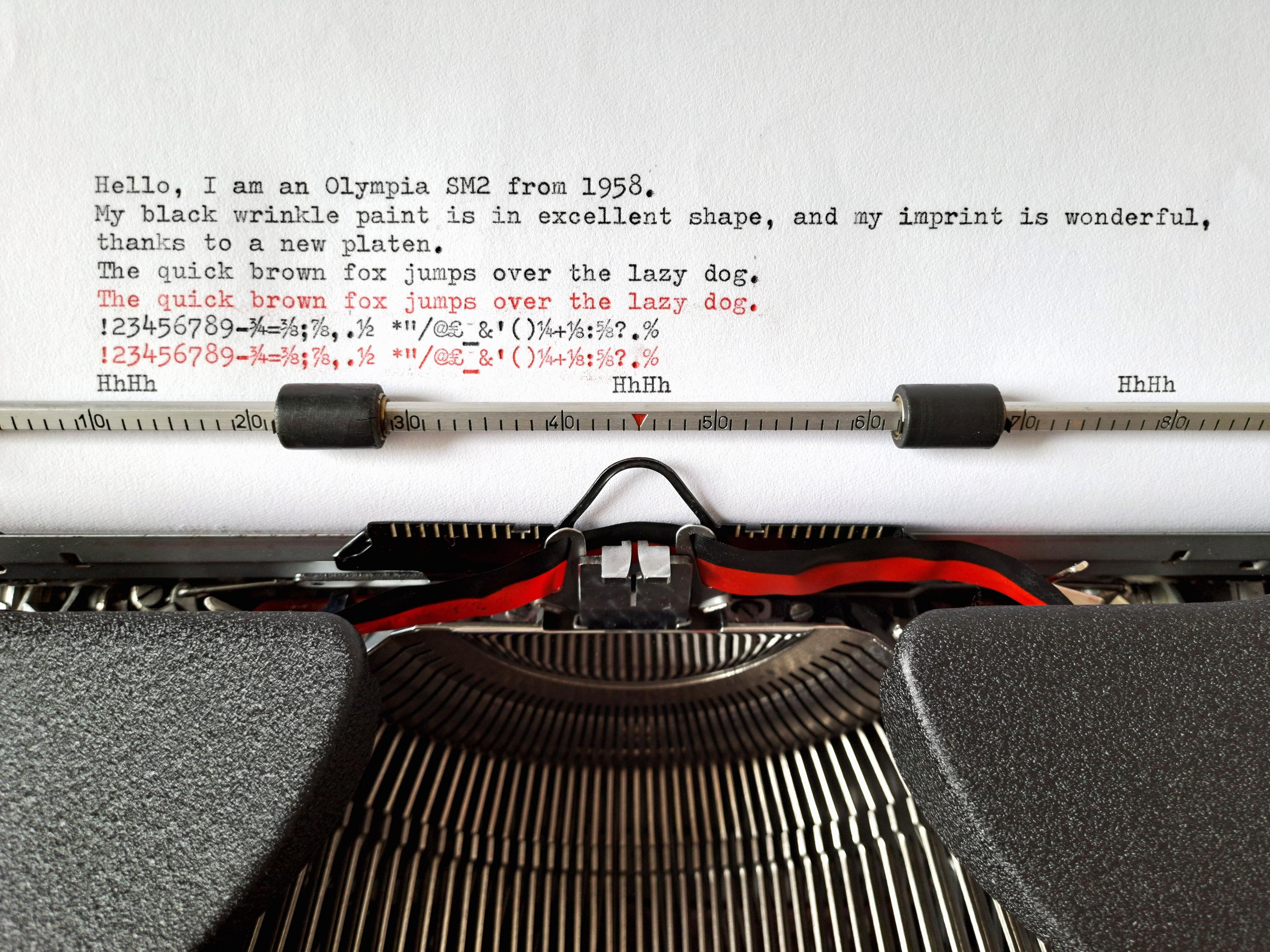 Olympia SM2 Black Typewriter, New Platen