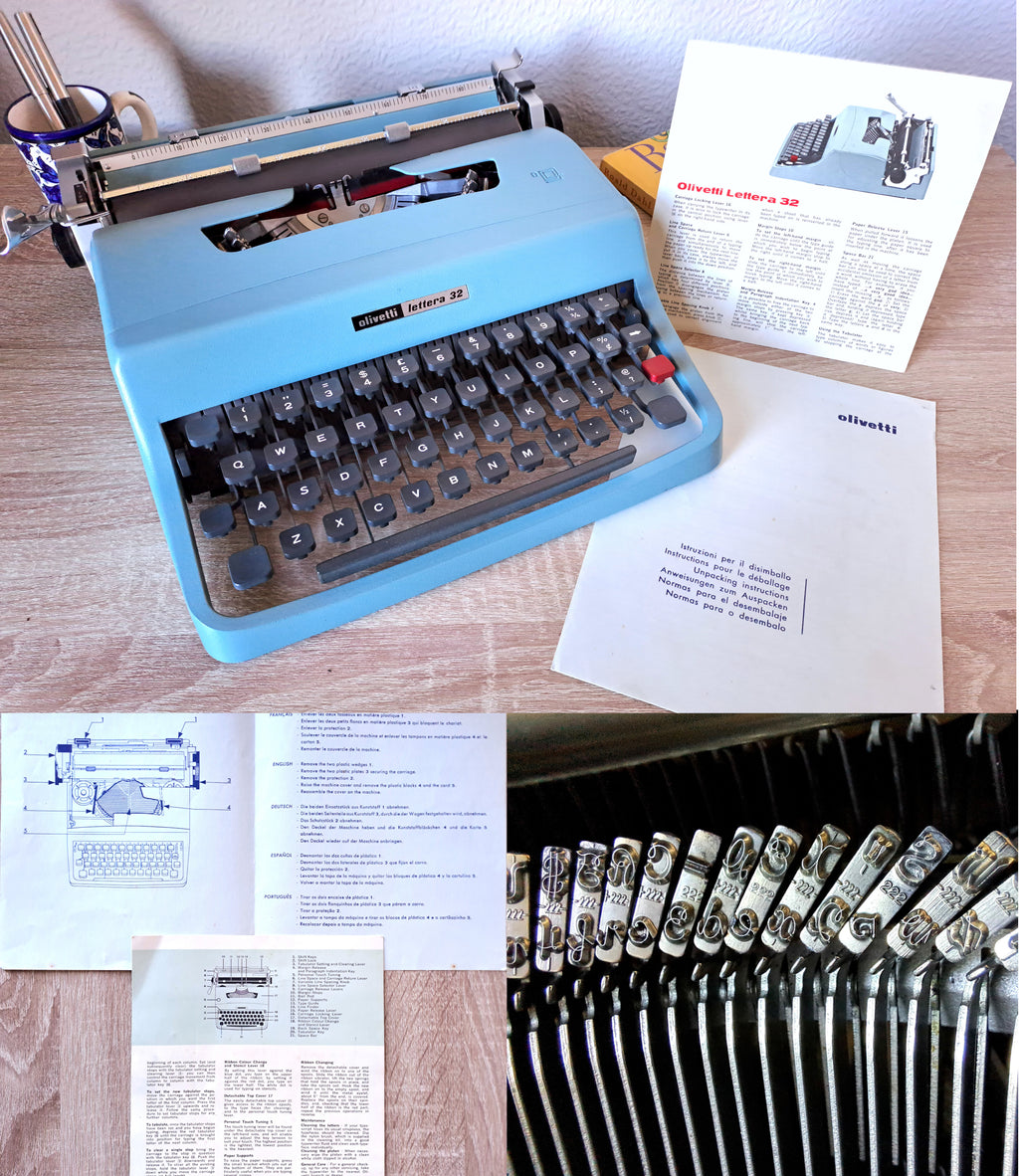 Vertical Script Olivetti Lettera 32 Typewriter, New Platen