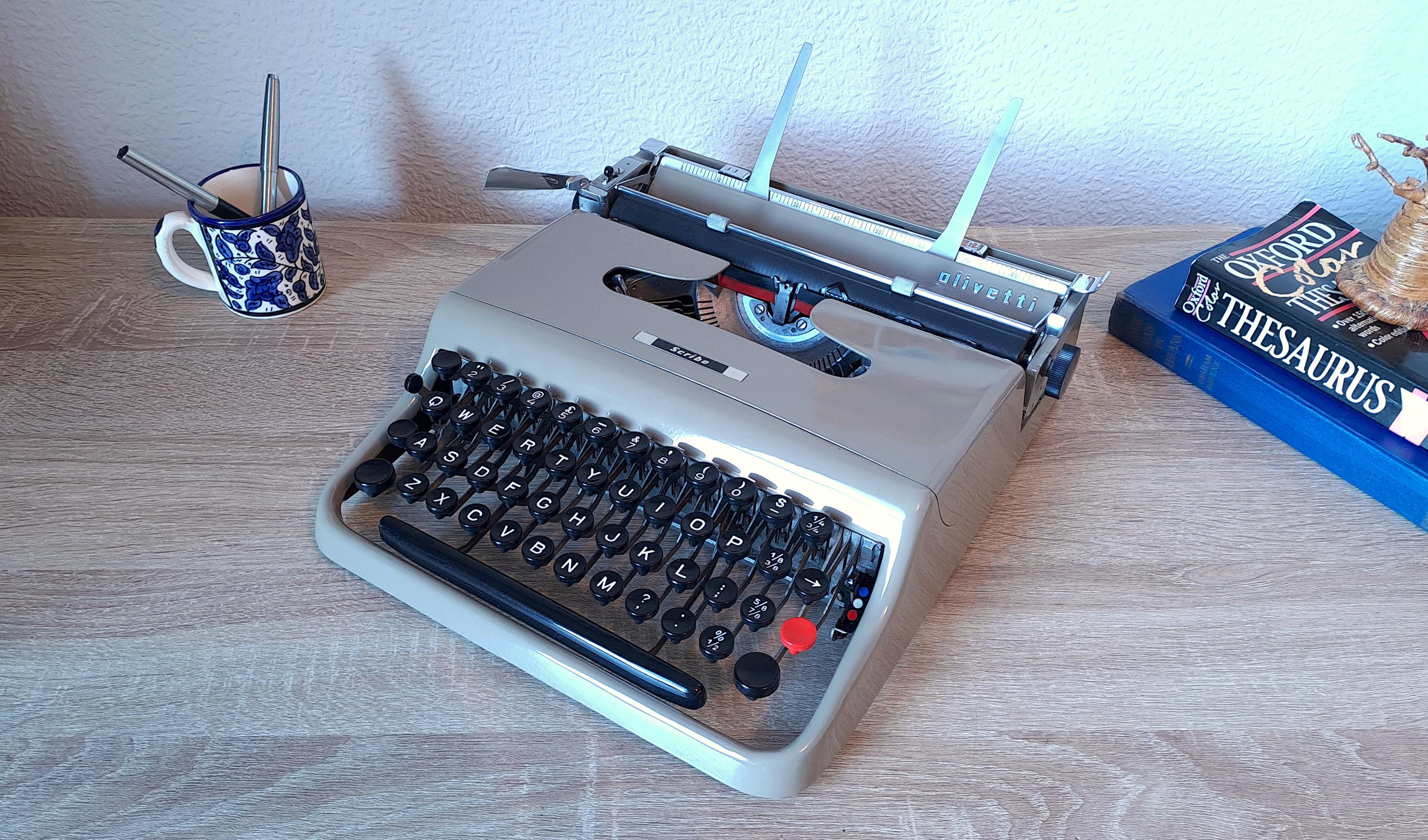 Olivetti Scribe Typewriter with Rare Wooden Case & Original Dust Cover