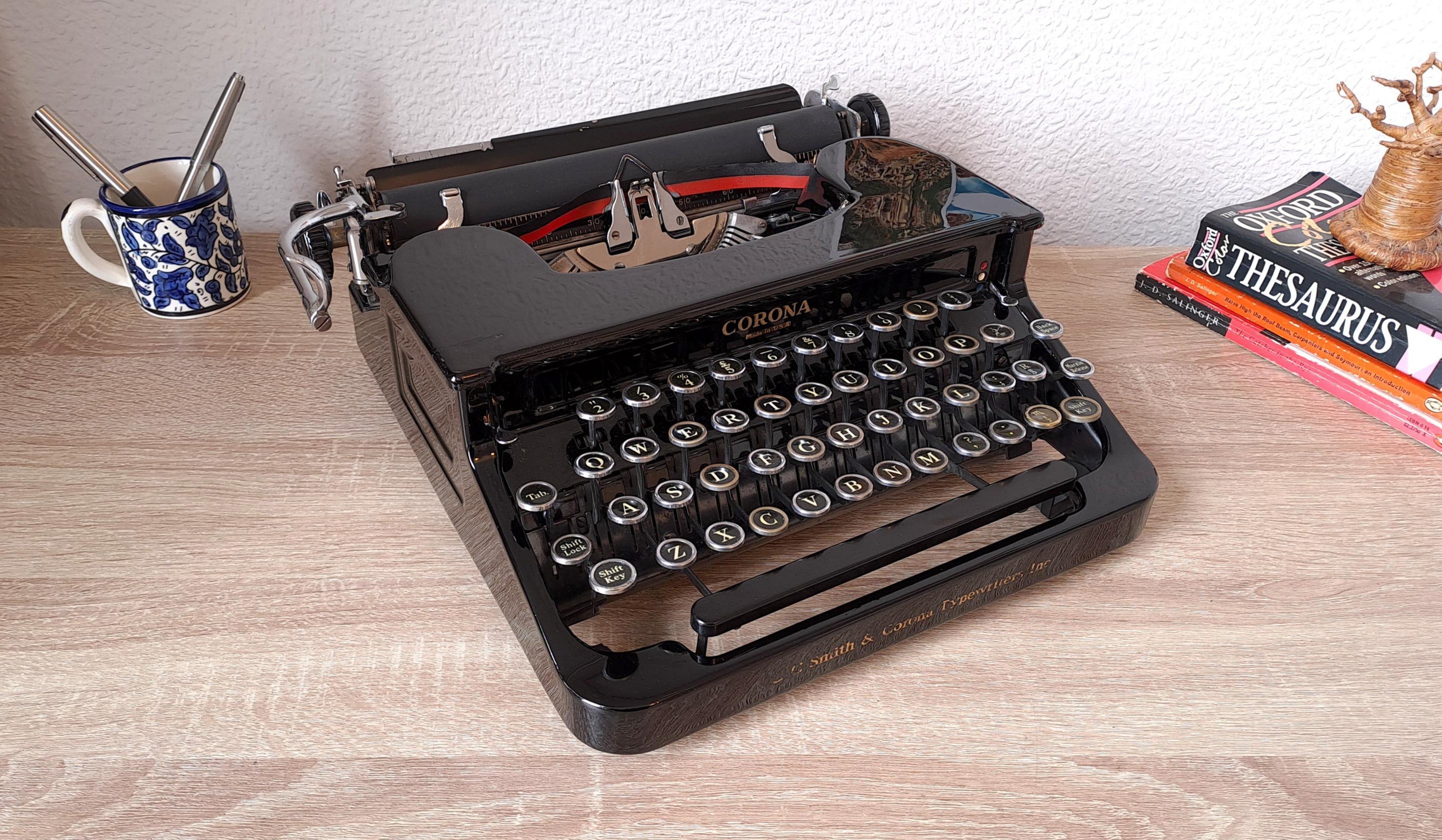 Corona 'Flat Top' Typewriter with rare Apothecary Keys & New Platen